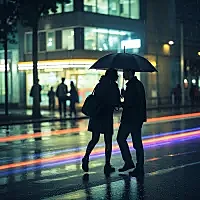 雨夜  情侣 都市霓虹