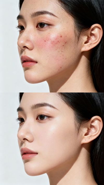 美妆系列写实感脸部祛痘前后对比图片