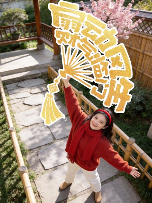 PLOG春节文字模板-扇子预览效果