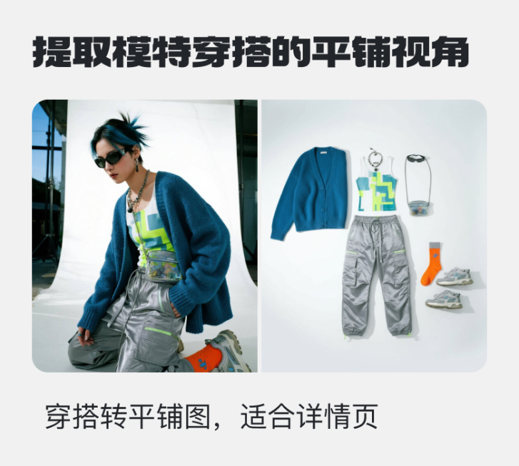 提取模特穿搭的平铺视角预览效果