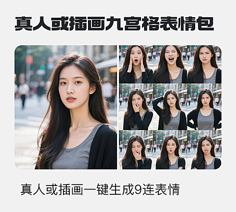 真人或插画九宫格表情包