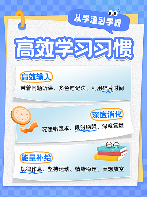 高效学习教育培训知识科普攻略卡通小红书封面