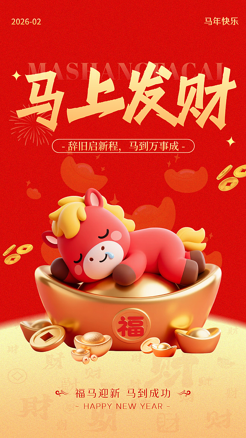 春节节日祝福通用喜庆感手机海报