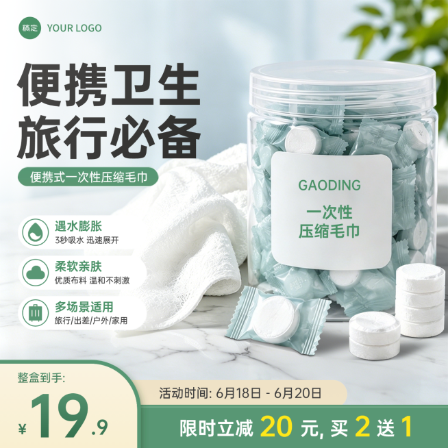 618大促一次性压缩毛巾商品促销电商零售商品主图预览效果