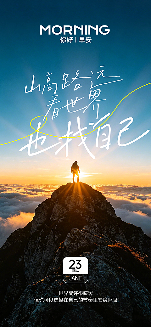 温馨励志治愈感早安日签全屏竖版海报