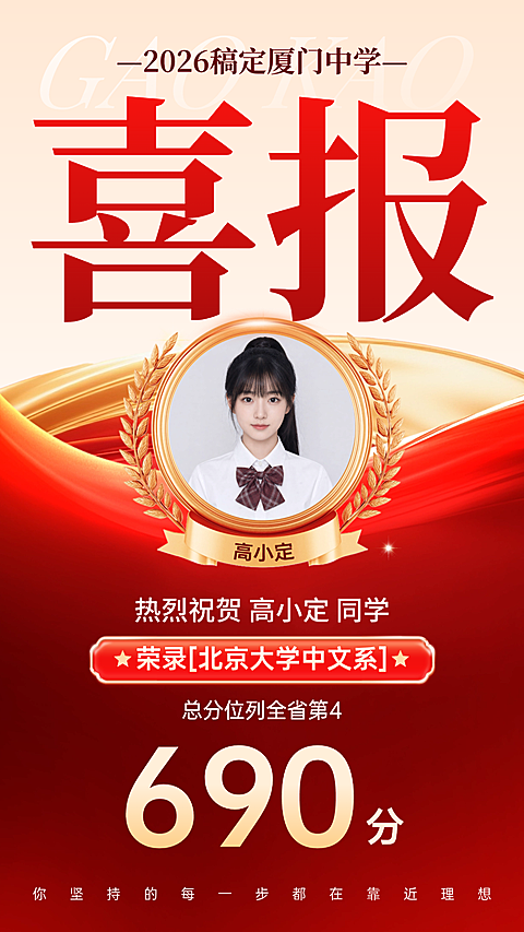 高考放榜成绩录取喜报祝福祝贺红金风竖版海报