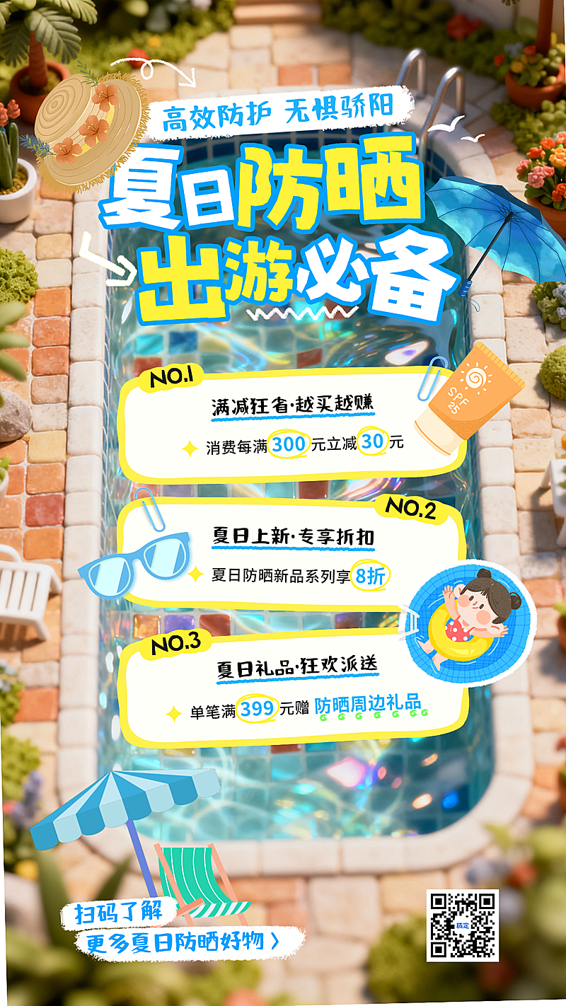 夏季夏日防晒护肤品商品零售促销营销活动宣传海报