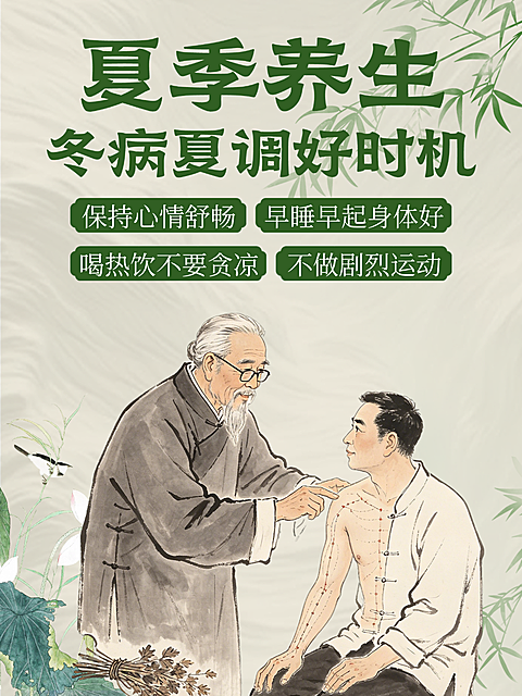 中式水墨插画风夏季养生宣传小红书封面