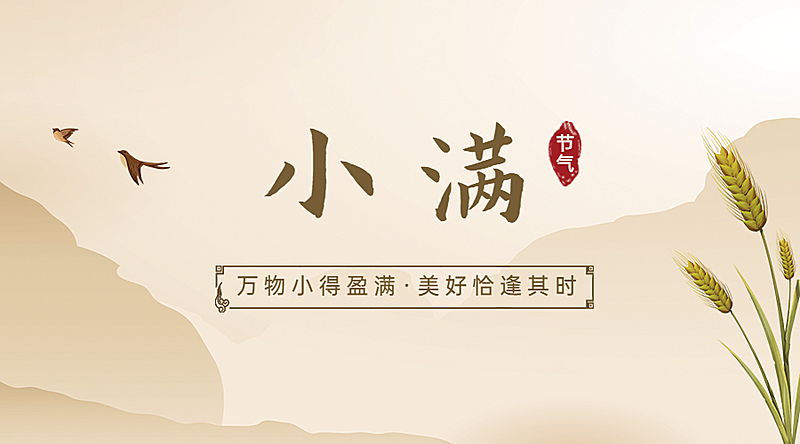 小满节气祝福手绘古风横版海报