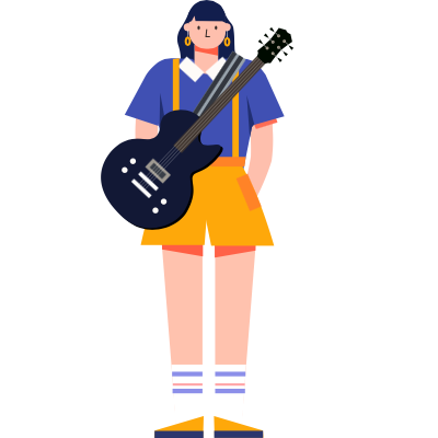 扁平风人物插画矢量-背吉他女孩