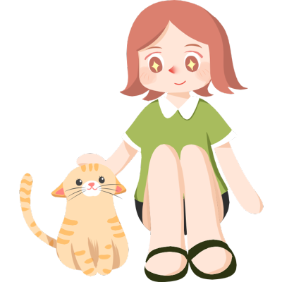 人物手绘插画-女孩和猫