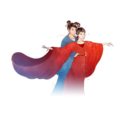 七夕节中国风插画贴纸-男女