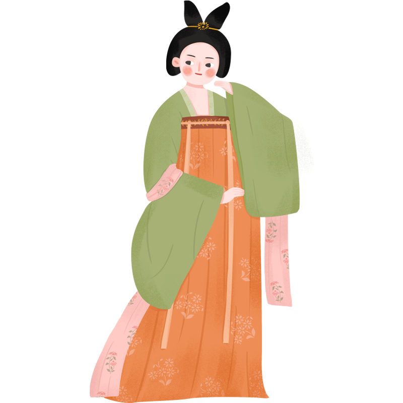 手绘古代美人服饰插画