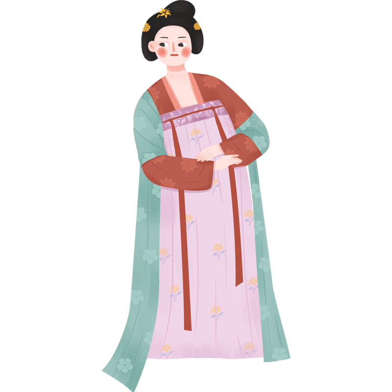 手绘古代美人服饰插画