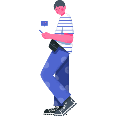 夸张人物动作插画-男孩手机