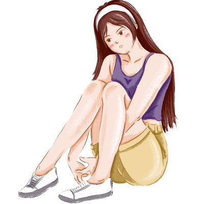 手绘人物插画-坐着的女孩