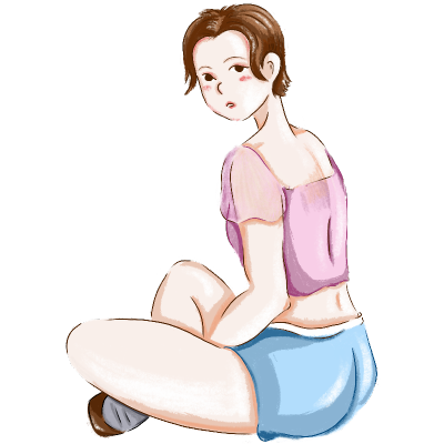 手绘人物插画-坐着的女孩