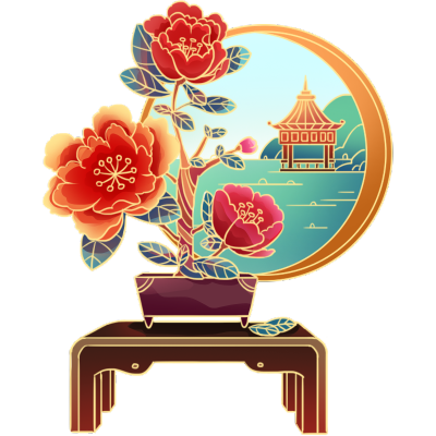 金边中国风插画-植物场景
