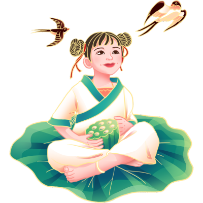 金边中国风人物插画-小女孩