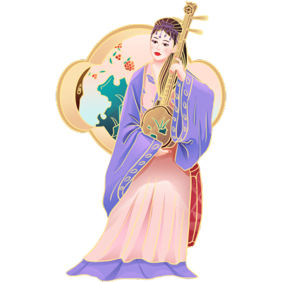 金边中国风人物插画-弹琵琶的女人