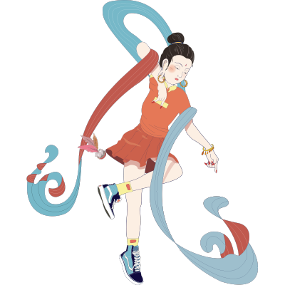 中国风人物插画-女孩跳舞