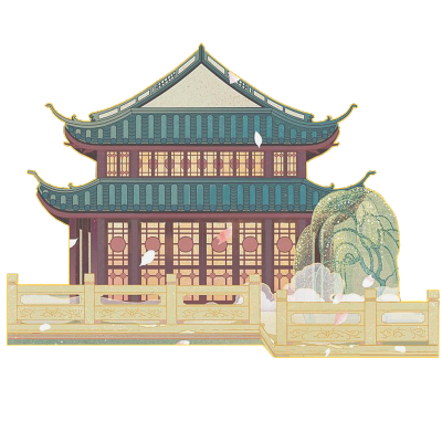 中秋节金边中国风插画--凉亭