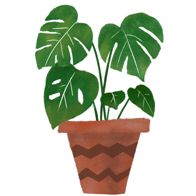 手绘植物盆栽主题插画