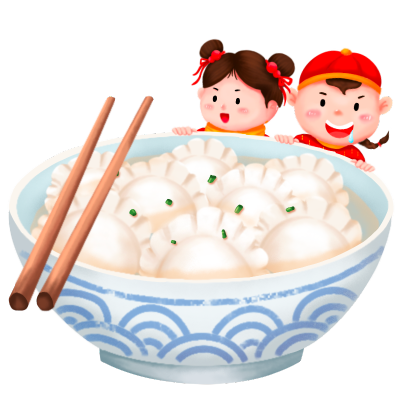 新年中国风插画-吃饺子
