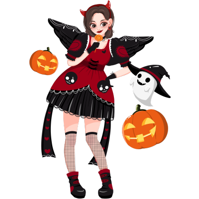 万圣节人物插画-魔女吃糖