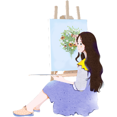 手绘日常工作生活插画-绘画女孩