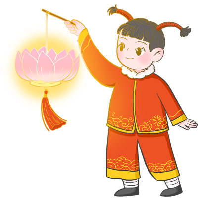 元宵节中国风人物插画-提花灯