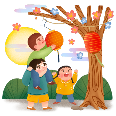 中秋节手绘人物插画-挂灯笼