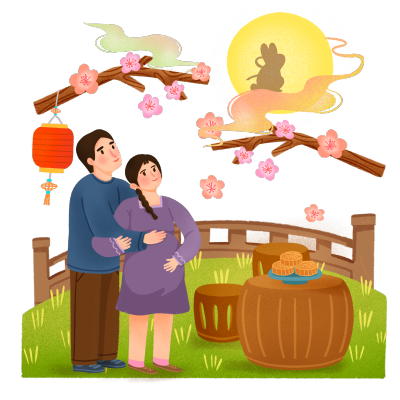 中秋节手绘人物插画-怀孕妇女