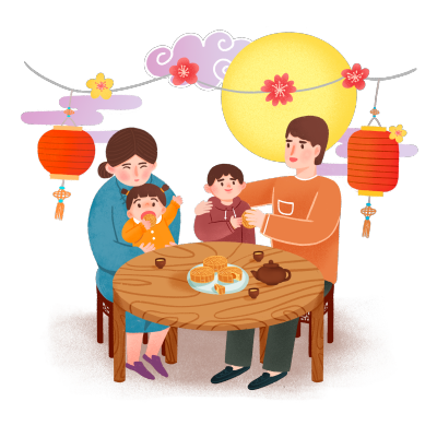中秋节手绘人物插画-家庭聚会