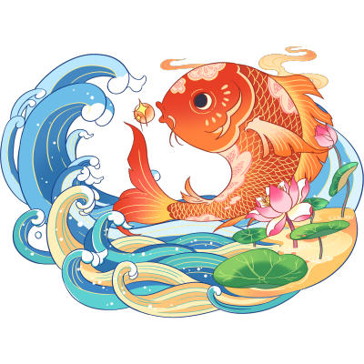 新年中国风手绘插画-鱼