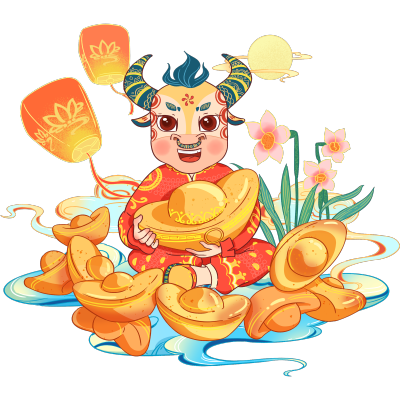 新年中国风手绘插画-金牛