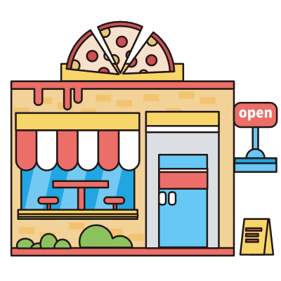 扁平风城市商店矢量插画-披萨店