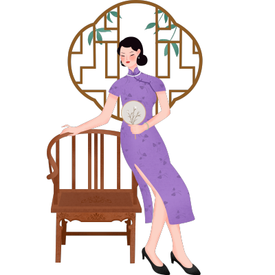 中国风人物插画素材-旗袍女人