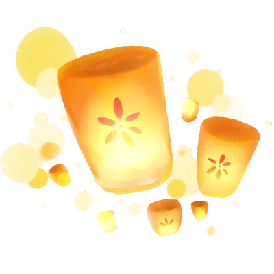 手绘春节元素插画-孔明灯