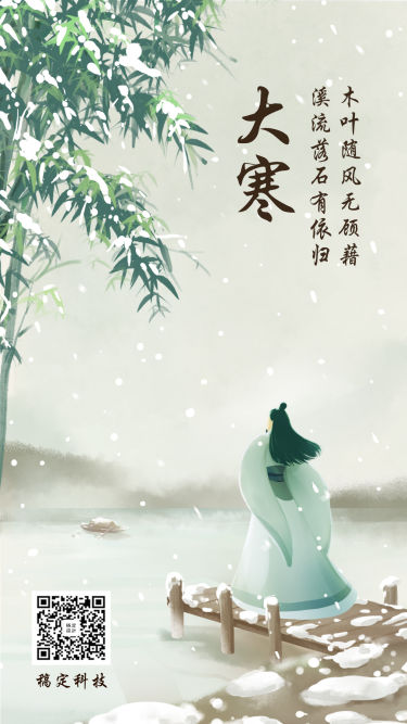 二十四节气大寒中国风插画手机海报