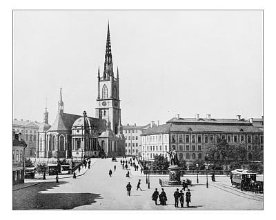 Antique photograph of Riddarholm Church (Stockholm, Sweden)-19th century picture.