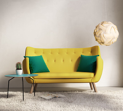 Yellow sofa in fresh interior living room