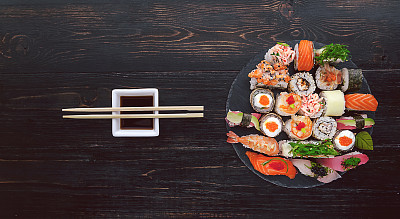 Set of sushi. Traditional Japanese food