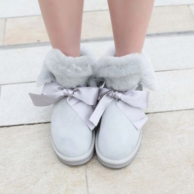 服饰系列实景蝴蝶结雪地靴3色上身效果图