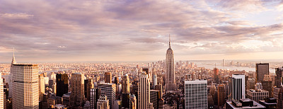 Panorama of New York City Skyline at Sunset