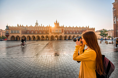 Female tourist in the center of Krakow