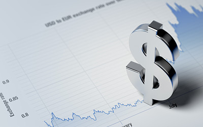 USD Dollar Sign on A Blue Financial Graph