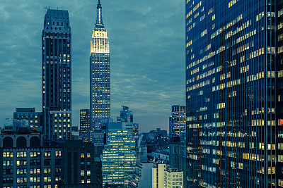 Toned early evening view of mid-town Manhattan, NYC