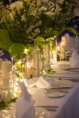 Wedding table decor. Beautiful Luxury Festive table set up for wedding or party
