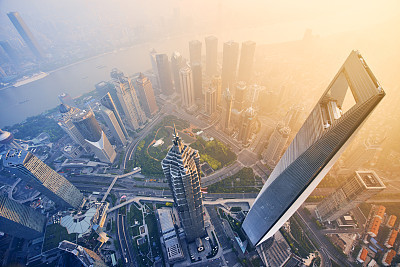 aerial view of shanghai at sunrise